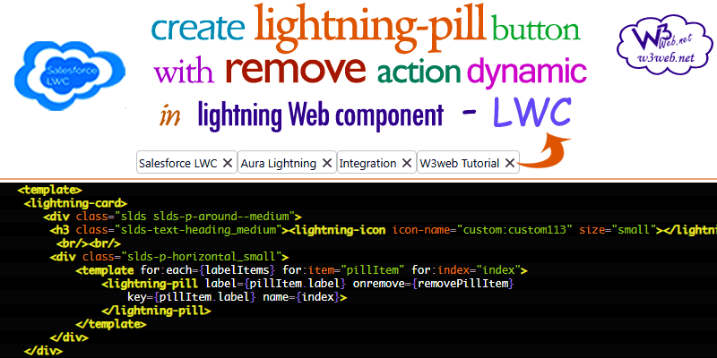 create lightning pill with remove in lwc -- w3web.net