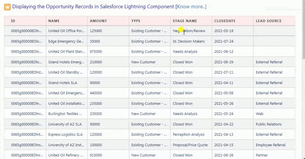 display opportunity records in lightning component -- w3web.net